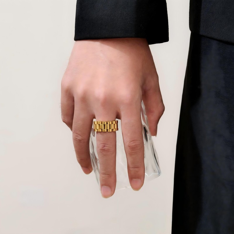MYNENEY 10mm Men's Stainless Steel Solid Link Chain Rings Silver/Gold