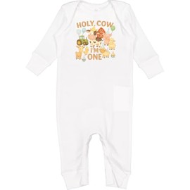 inktastic Holy Cow I'm 1 Boy Farm Animal Birthday Baby Romper Coveralls 18 Months White 45dfb