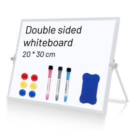 Kasanni Whiteboard Magnetic Wipe Clean Whiteboard Small Double-Sided Use Whiteboard with Stand Portability Suitable for Use in the Office, Home and School (20 cm x 30 cm)