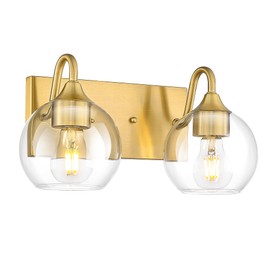 Emak Modern Brushed Gold Bathroom Light Fixtures, 2-Light Bathroom Vanity Light with Clear Glass Shade, Globe Vanity Lights for Bath, Mirror, Makeup Desk, VL118-BGD-CG-2