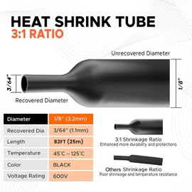 NeoWire Heat Shrink Tubing 1/8", 3:1 Ratio Shrink Tube Industrial and Marine Grade, Dual Wall Adhesive Lined Wire Shrink Wrap Tubing, 82 Feet Roll