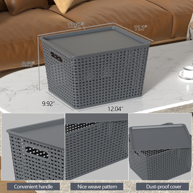 Taysisiter 20 Quart Tall Plastic Weave Storage Basket Bin with