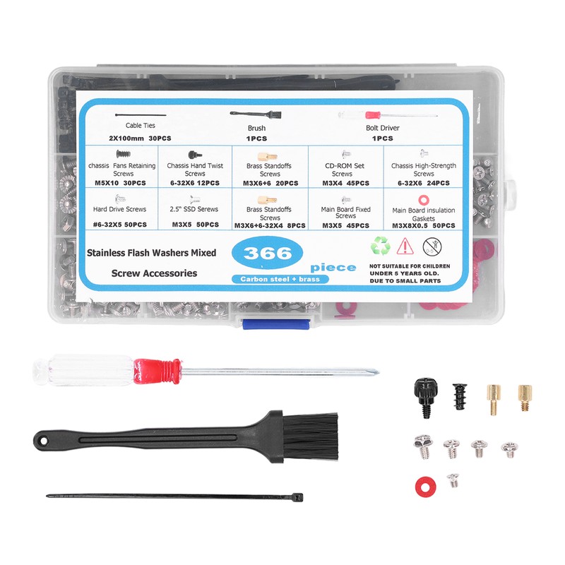 366 Pcs Computer Screw Set Motherboard Standoffs Screw Kit with