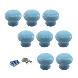 Zerniple Blue Round Ceramic Handle Pull Door knobs Cabinet Handles for Children's Room (8 Pieces)