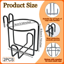 2 Pcs Updated Shopping Cart Cup Holders, Reusable Anti-Spill Hanging Drink Mounts Portable Coffee Bottle Metal Racks with Bottom Bar for Shopping Carts, Grocery Carts, RV Travel, Rolling Carts