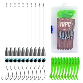 Gxamz 10PCS Texas Rig for Bass Fishing Pre Rigged Leader Line Kit with Soft Bait Hook Weight Swivel Fish Rig (1/8oz Weight-4# Hook-10pcs)