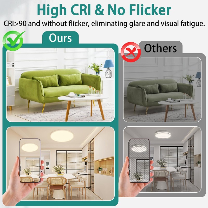 12Inch LED Ceiling Lights Flush Mount, Dimmable 3000K 4500K 6000K