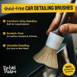 Detail Dudes Soft Boar Hair Car Detailing Brush Set - 6-Pack - Scratch-Free Soft Bristle Cleaning Brushes - Reaches Tight Spots & Interior Car Cleaning Kit - Ergonomic & Durable Detailing Supplies