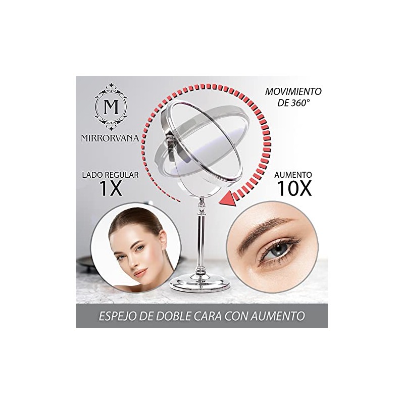 Mirrorvana Espejo de Mesa con Aumento 10X y Giro 360°