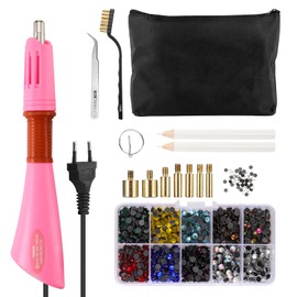 SUNJULY Hotfix Applikator, Strassstein Applikator Werkzeug Hotfix Strass Applikator, Crystal Gem Strass Diamantes Perlennieten Kuppeln mit 7 Spitzen Integrierter EIN/AUS-Schalter