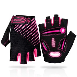 LUROON Cycling Gloves Half Finger Gel Padded Bike Gloves Anti-Slip Shock-absorbing Hand Protect Fingerless Summer Bicycle Short Gloves for Mens & Women (S, Pink)