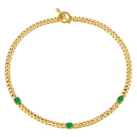 Valloey Rover Gold Cuban Link Chain for Women 14K Gold Plated Toggle Necklace Emerald Agate Stone Simple Choker Necklaces Jewelry Gift for Women