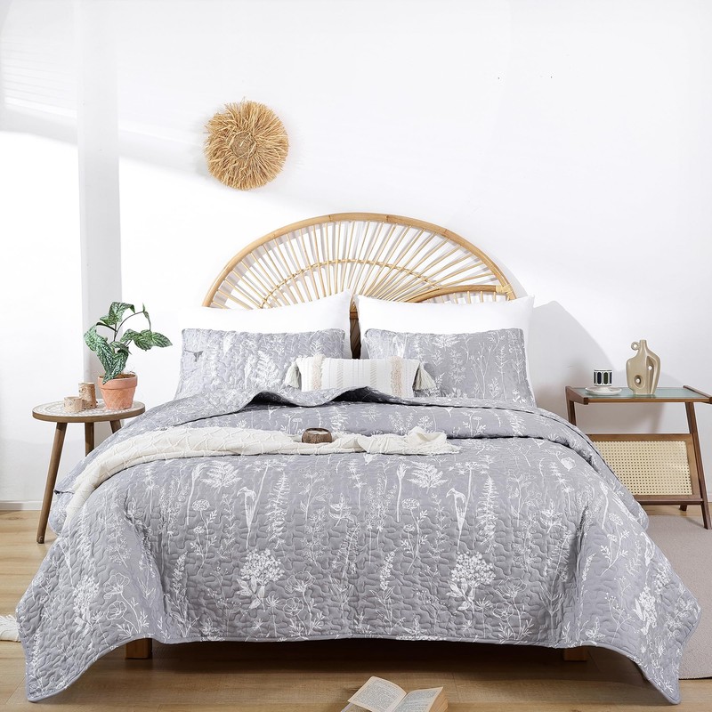 JANZAA Quilts Queen Size Bed Spread Botanical 3 Pieces Quilts