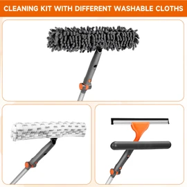 Chabatree Window Squeegee Cleaner Set 2-in-1 Window Cleaning Tool with Extendable Pole, Window Cleaning kit with Bendable Head for Indoor & Outdoor Glass for Car Indoor Outdoor High Windows（Kit1.0）