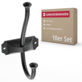 Gedotec Metal Coat Hooks | Pack of 10 | Surface: Black Matt - Length: 134 mm - Width: 66.5 mm | Anton | Vintage Style | Coat Hooks for Home | Coat Rack