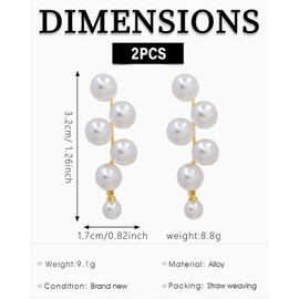 QLEUIFT 1 Pair Pearl Cluster Earrings Long Pearl Earrings Vintage Pearl Earrings Gold Pearl Long Tassel Earrings Boho Pearl Tassel Earrings Jewellery for Women and Girls Gifts