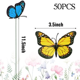 VGOODALL 50pcs Butterfly Garden Decorations, 11.5 inch Plastic Butterfly Stakes Ornaments Artificial Butterflies for Flower Bouquet Arrangements Crafts Outdoor Wall Patio Plant Yard Decor
