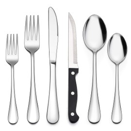 LIANYU 24-Piece Silverware Set, Stainless Steel Flatware Cutlery Set for 4, Fancy Eating Utensils Tableware, Dishwasher Safe, Mirror Finish