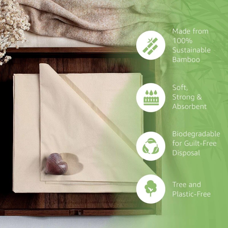 Ibambo Bamboo Entertain Napkins - 40 Pack, 3-Ply, Heavy Duty