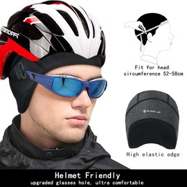 Feluz Cycling Hat, Helmet Undercap Winter Hat for Men Women, Windproof Warm Outdoor Sports Cap for Cycling, Running, Skiing, Motorcycling, Snowboarding, A-Grey (with glasses hole)