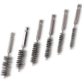 6PCS Copper Tube Pipe Cleaner, 304 Stainless Steel Bore Brush, Twisted Wire Drill Brush, 1/4 Inch Hex Shank S2 Steel Handle