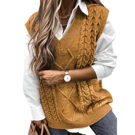 EVALESS Womens Cute Sweater Vest V Neck Sleeveless Sweaters for Women Cable Knit Solid Color Tops Loose Casual Soft Sweater Green Small