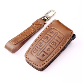 SANRILY 8 Button Leather Key Fob Cover for Genesis GV80 2021 2022 G80 Keyless Entry Full Protection Remote Smart Key Case Shell with Keychains Brown