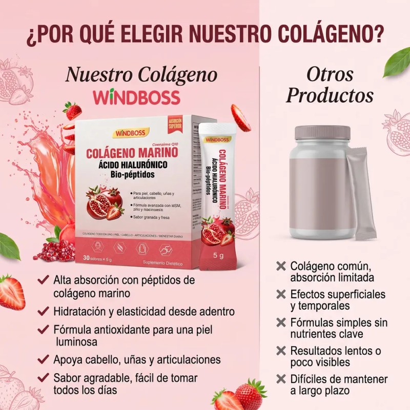 Windboss Péptidos De Colágeno Ácido Hialurónico 30 Sachets