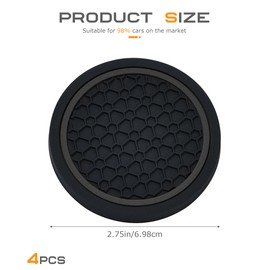SCUARI 4PCS Car Coasters,Car Cup Coasters,Cars Coaster for Cup Holders,Cars Accessories Auto Cups Holder Coaster,2.75 Inch No-Slip Anti Dust mats Cups Holder Insert,Fits Vehicles (Black)