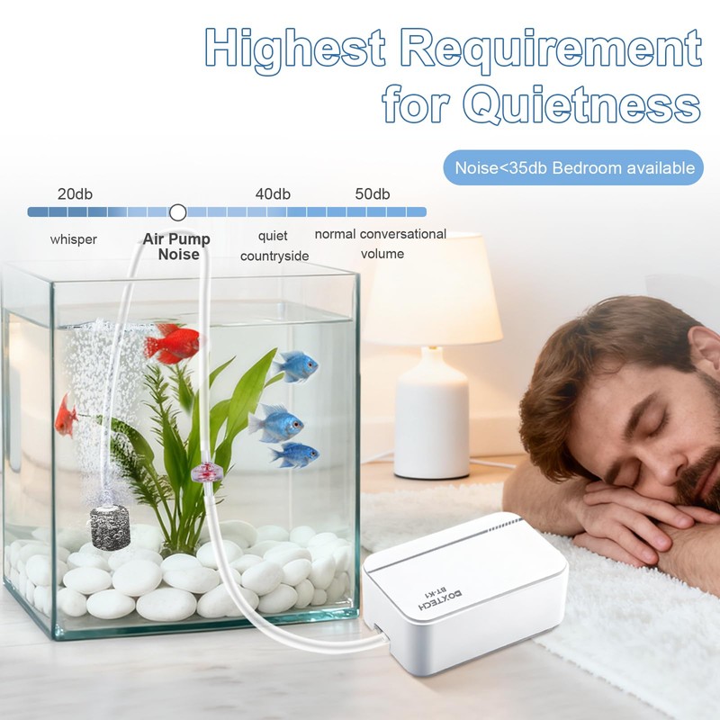 Boxtech Fish Tank Air Pump - Ultra-Quiet Aquarium Aerator for