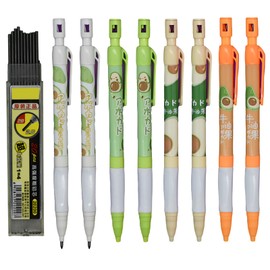 Maydahui 12 PCS Avocado Mechanical Pencil with Sharpener Novelty Fruit Non Sharpening Automatic Pencil with 20 PCS 2B Lead Refills 2.0 mm Plastic for School Writing Drawing