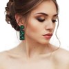 EVER FAITH Rectangle Earrings, Green Rhinestone Crystal Geometric Statement Drop
