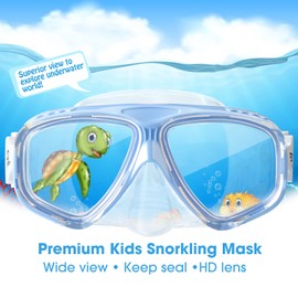Schnorchel-Tauchmaske für Kinder, Unisex-Kind, 180 ° Panoramasicht, Anti-Fog-Tauchmaske für Jungen, Mädchen, Schwimmbrille mit Nasenabdeckung, Schnorchelausrüstung für Junior (Blaue Satz)