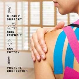 Kinesiology Tape 5m Roll [2024 Edition] - Sports and Medical Tape for Joint and Muscle Support, Multipurpose KT Tape, Body Tape, Boob Tape, Physio Tape, Sports Tape, Trans Tape, Athletic Tape - Pink