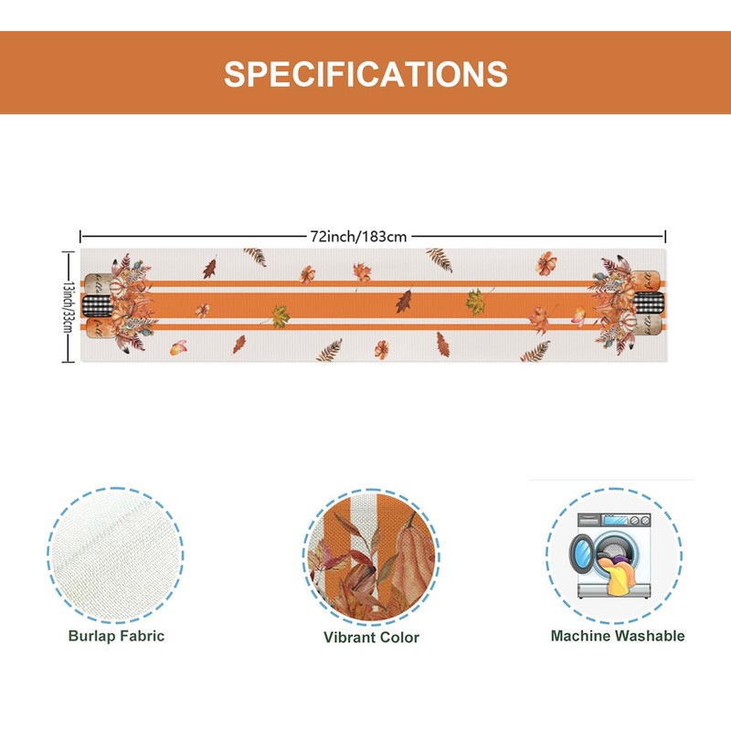 ZCHOMI Hello Fall Pumpkin Leaves Floral Vases Table Runner 13x72
