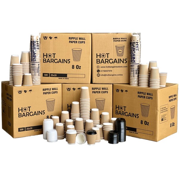 HOT BARGAINS, 200 X 8oz / 230ml Kraft Triple Walled