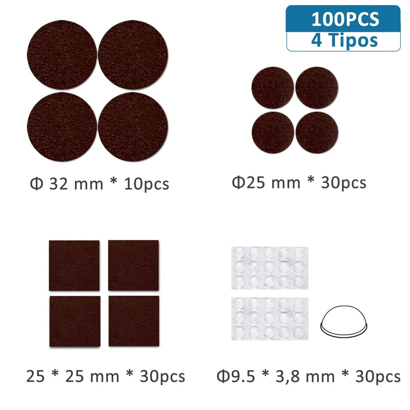 KITCHEN CHOICE Almohadillas para Muebles,100Pcs Almohadillas de Fieltro Autoadhesivas para