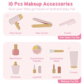 PIIKAGO Wooden Kids Vanity Set with Acrylic Display Case, Pretend Play Toddler Makeup Vanity for Girls, Beauty Salon Set with Makeup Accessories, Little Girls Gift Age 3+ (Pink)