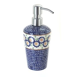 Blue Rose Polish Pottery - Yellow Peach Blossom Soap Dispenser - 6.75" Tall - Hand-Painted Polish Pottery Ceramic Bathroom Accessory