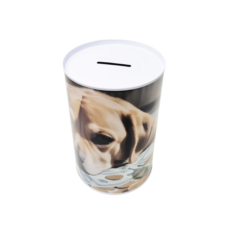 Money Box Metal Cannot Open with Dog Picture Golden Retriever