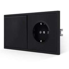JIMEIDA Socket with Light Switch, Black, Flush-Mounted, Single 1-Way Light Switch, Smooth Skin Feel with Plug-In Terminal (Cannot Be Installed Vertically)
