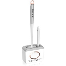 Aokala - Juego de escobilla de inodoro y soporte, cepillo para polvo de inodoro con cepillo para polvo de limpieza, cepillo para polvo de silicona para limpieza profunda, cepillo para polvo limpiador