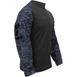 Rothco Tactical Combat Shirt, Mens Paintball Airsoft Base Layer Top, Midnight Blue Digital Camo, L