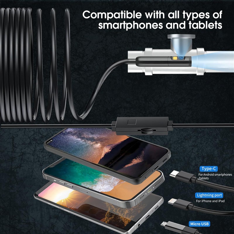 DPduct Dual Lens Endoscope Camera with Light, 7.9mm 1920P HD