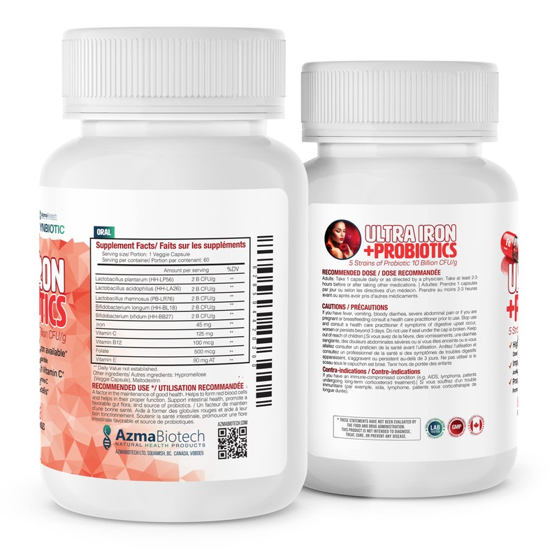 Azmabiotech Ultra Iron Supplements for Women & Men - Plant-Based