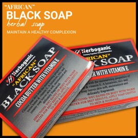 HERBOGANIC Black Soap with Cocoa Butter and Vitamin E | Natural Bar Soap for Face and Body | Relaxing and Nourishing | Gentle for Men and Women | 5 Oz (Pack of 3)…