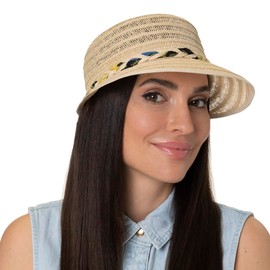 Lipodo Vented Valevia Schute Women's Sun Visor Straw Cap with Strap Spring / Summer, darkblue