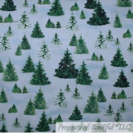 Robert Kaufman BonEFul Fabric FQ Cotton Quilt White Snow Green Xmas Tree Farm Holiday Scenic UK