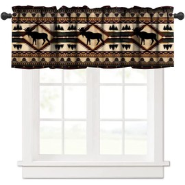 Rustic Moose Deer Window Valance,Vintage Country Style Pine Tree Elk Windows Valance Curtain for Kitchen Bedroom Living Room Cafe Office 54x18 Inch