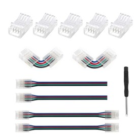 ENQIMAOYI LED Strip Connectors, Transparent, 4 Pin L Shape, LED Corner Connectors, Strip to Strip Jumper, Extension Wire, Angle Connector, Kitchen Cabinet, Bedroom, DIY LED Strip Project